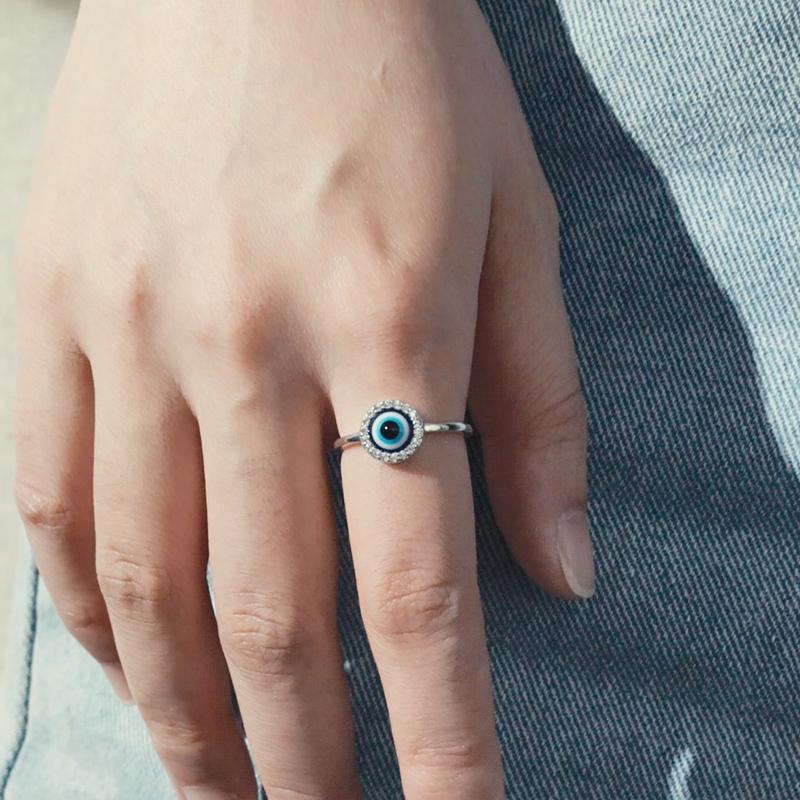 WOSTU Adjustable Authentic 925 Sterling Silver Resin Demon Eye Open Rings Zircon Ring For Women Female Original Fine Jewelry