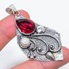 Natural Pearl, Rubillite Gemstone 925 Sterling Silver Jewelry Pendant 2.68" T2W43