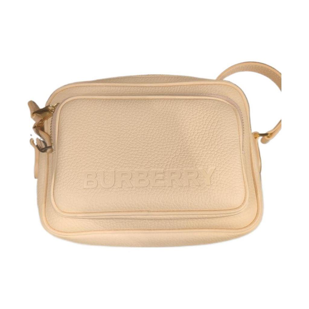 Burberry Cream Pebbled Leather Logo Camera Crossbody Bag With Gold Hardware For Daily Use