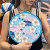 Japanese Style Folding Fan Flower Pattern Collapsible Fan Mini Handheld Fan  Beach Use