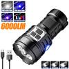 6000lm Rechargeable LED Flashlight Strong Light Torch Fixed Focus Flashlight ABS Tactical Lantern Powerful Spotlight Camping Emergency
