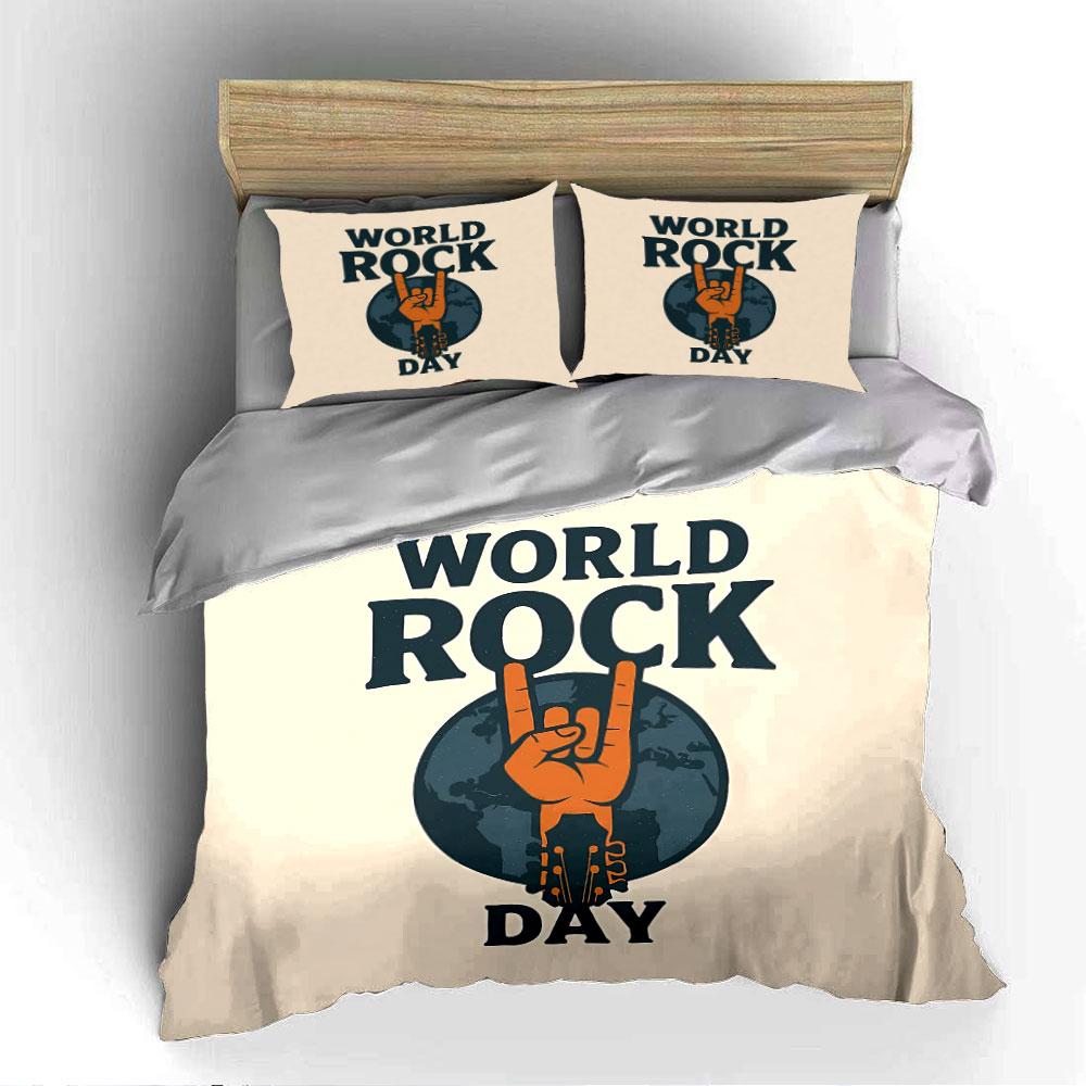 World Rock Day Celebration Bedding Duvet Cover Set Duvet Cover Pillowcases (1*Duvet Cover 2*Pillowcases, without duvet insert)