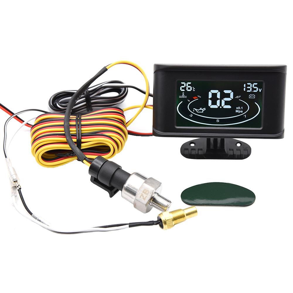 Car Oil Pressure Gauge Water Temperature Gauge  Voltmeter 3 IN 1 LCD Truck Gauge 1/8 NPT Oil Press Sensor Multifunctional Gauge