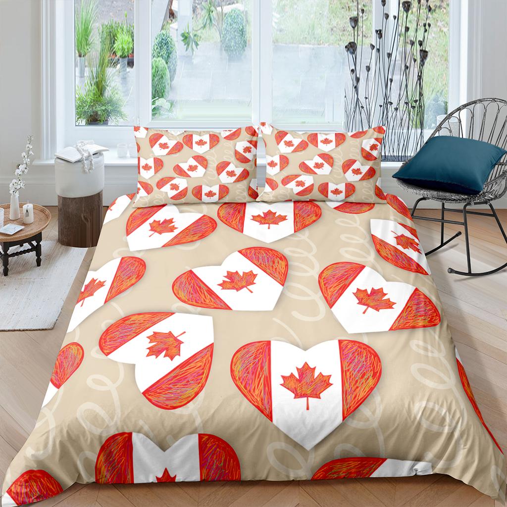 Euro Happy Canada Day Bedding Map Leaf Printed Duvets Cover Comforter Bed Single Queen King Double 2P Home Bedcloth 220X240Cm