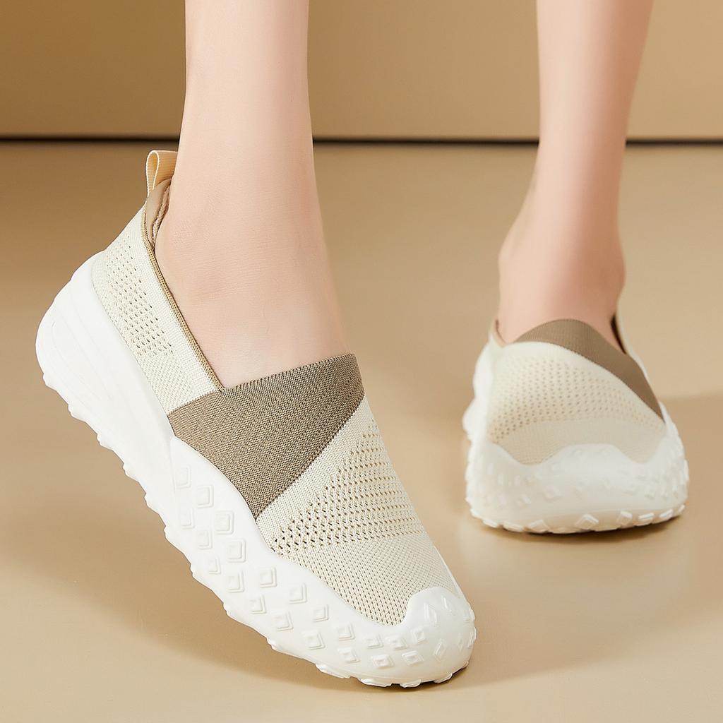 Walking Knitted Loafers Flat Sneakers for Women Lightweight Breathable Slip on Work Walking Shoes Women's Outdoor Arch Support Woven Running Sneaker