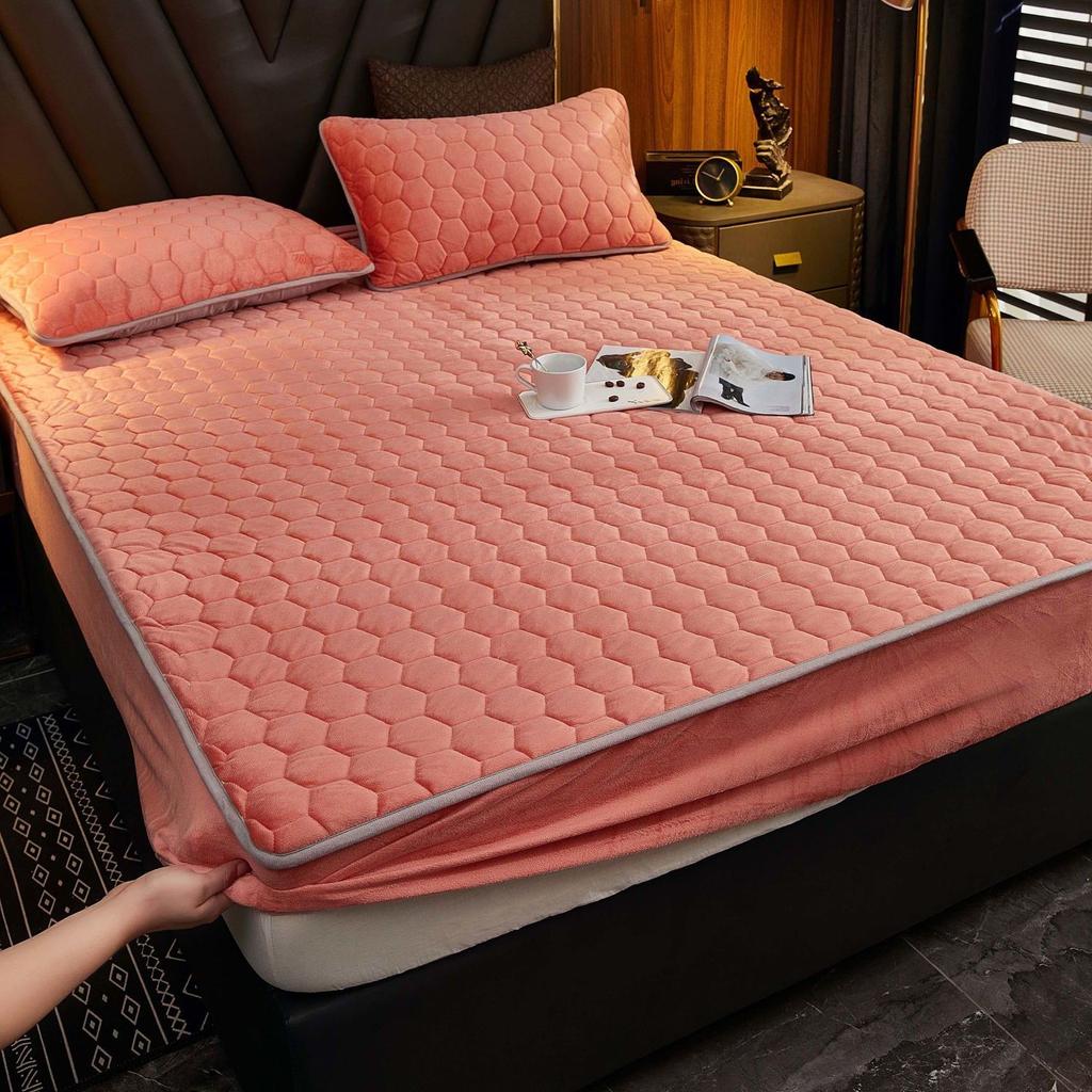 Плюшевый утолщенный стеганый наматрасник, теплый мягкий кристаллический бархатный стеганый матрас King Queen, простыня, не включая наволочку