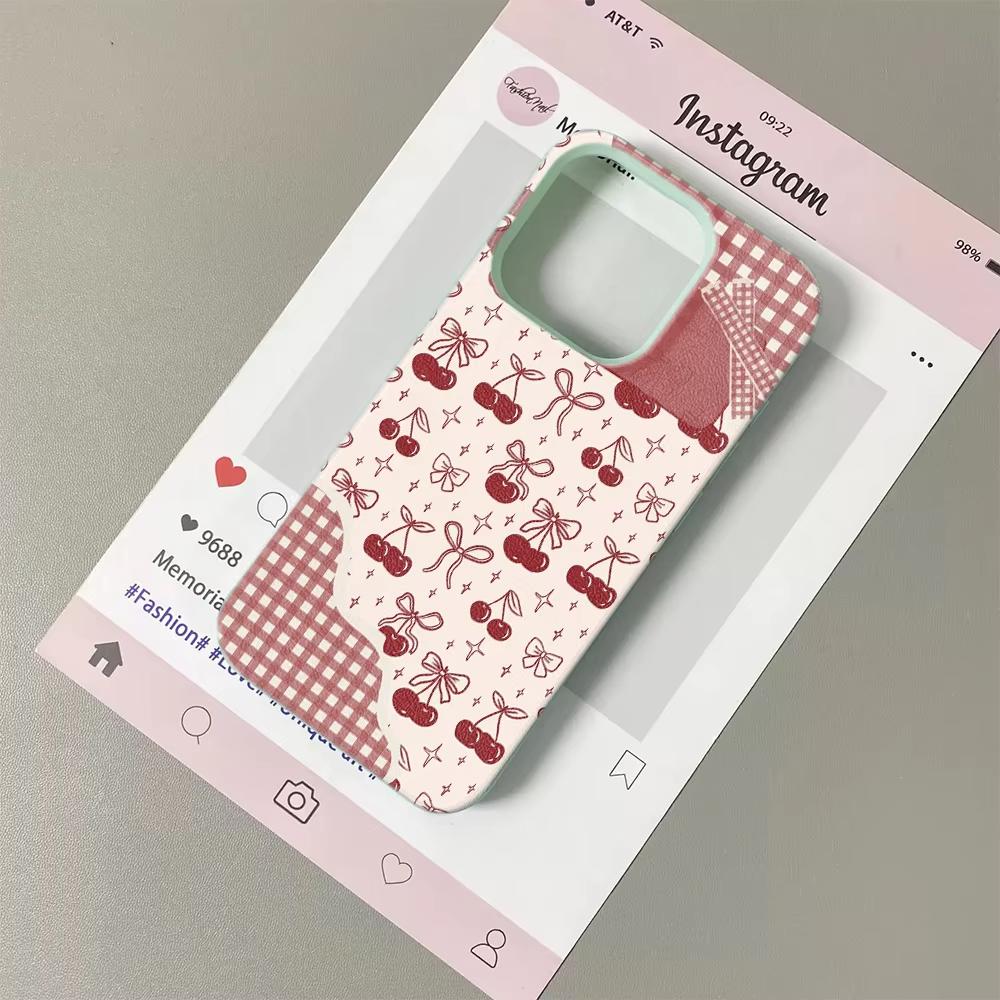 Милый кремовый чехол для телефона из силикона с вишневым бантом для iPhone 17 17 Air 13 16 15 14 12 11 Pro Max 15 16 Plus Мягкая крышка с текстурой личи
