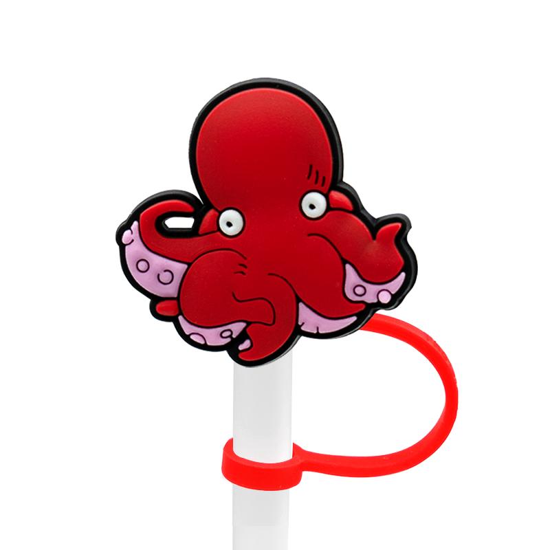 Straw Cover  High Quality Silicone Oceans Animal Reusable Dustproof Fishing Straw Toppers Covers for Cup Accessories