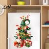 Durable Holiday Window Art Christmas Tree Stickers with Gnome And Snowman Removable Glass Stickers PVC Self Adhesive Mural Waterproof Wall Decor for