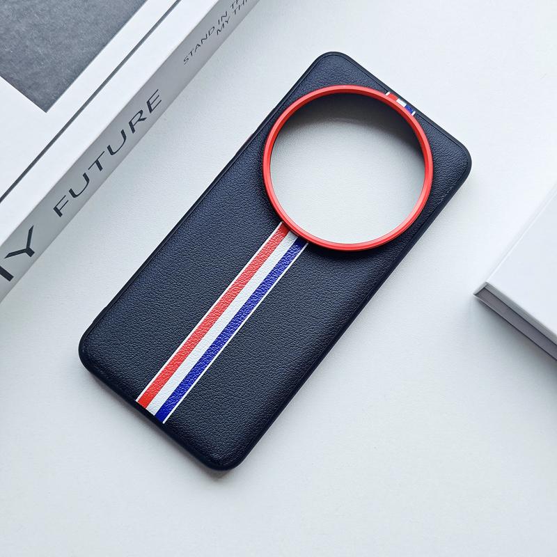 Чехол для Xiaomi 15 14 13 Ultra Трехцветная полоса ПУ кожа + ТПУ край Защитная крышка для объектива камеры для Xiaomi Mi 15 Ultra