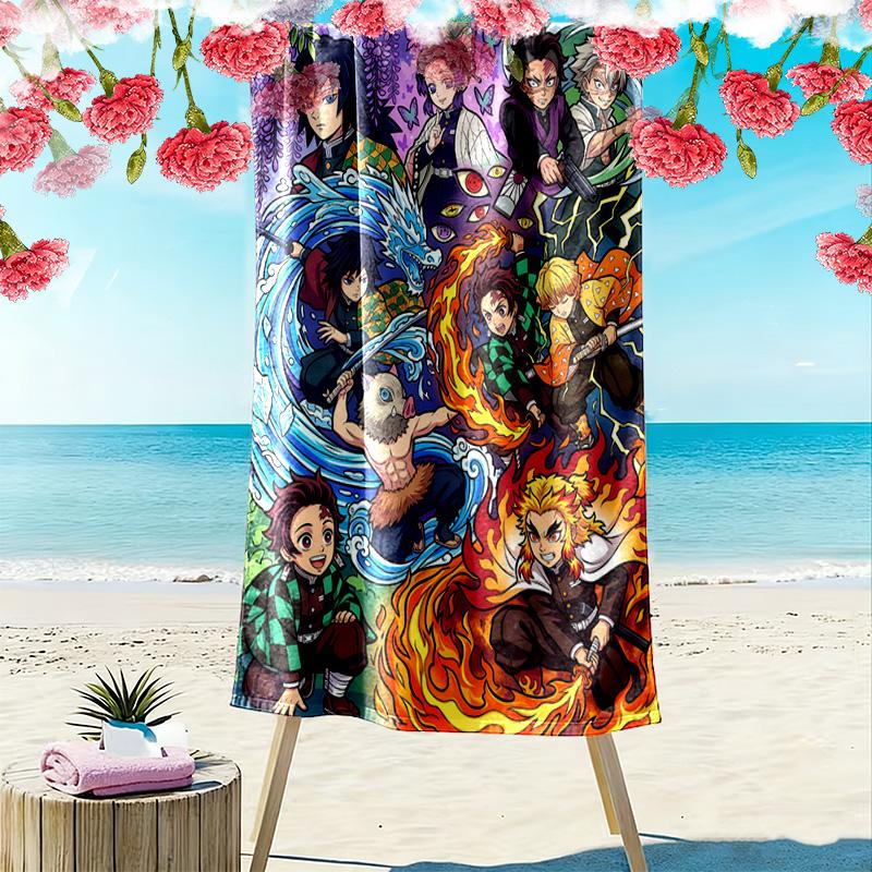 Demon Slayer Anime Print Beach Towel, Large Soft Quick Dry Towel for Beach Camping Swimming