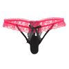 Mens Floral Lace Elastic Waistband Thong Sissy Underwear Contrast Color Bowknot Bulge Pouch G-string Cutout T-back