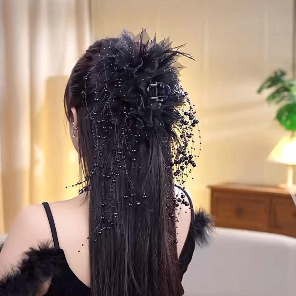 Кисточка зажим для захвата перо цветок жемчуг акула зажим элегантный коготь для волос для девочки