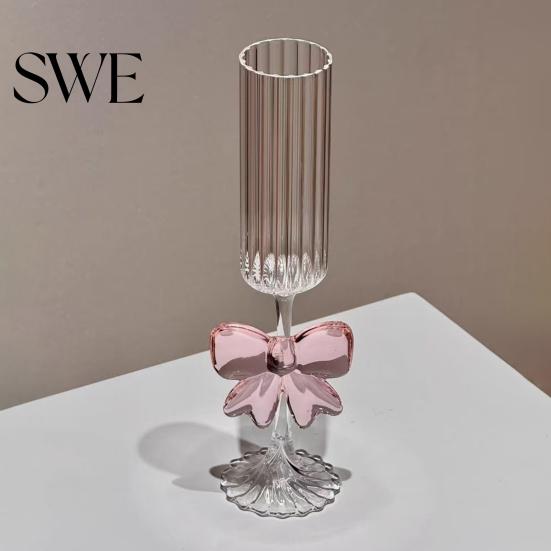 3D Butterfly Decoration Wine Glass Champagne Flutes with Pink Faux Crystal Wedding Party Anniversary Glasses