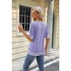 Spring Summer Women's T-Shirt Square Neck Printed Color Clash Bubble Sleeve Slit T-Shirt Top