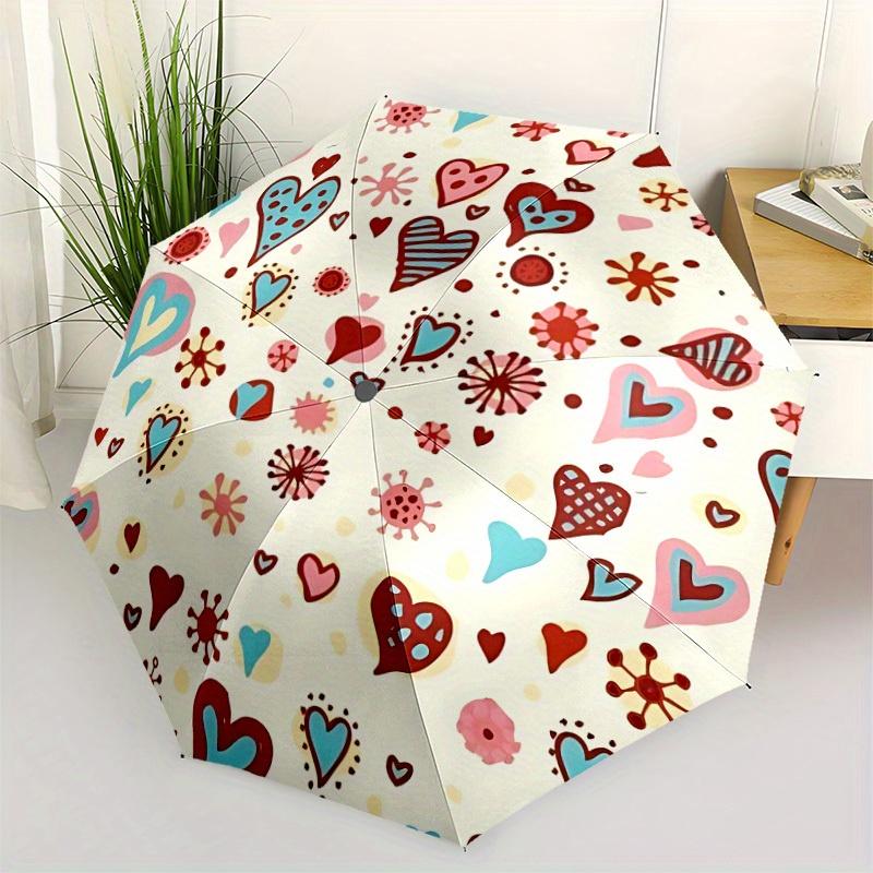 1pc Heart-patterned Automatic Umbrella - 8-Rib Foldable Design, Outdoor Adventures, and Family Celebrations yy250829036