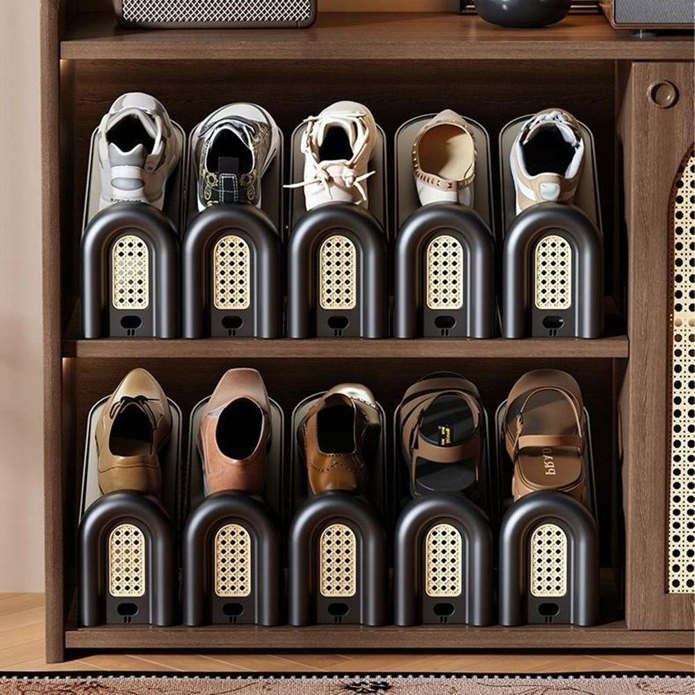 Rattan Weaving Shoes Rack Adjustable Shoes Organizer Portable Shoe Holder
