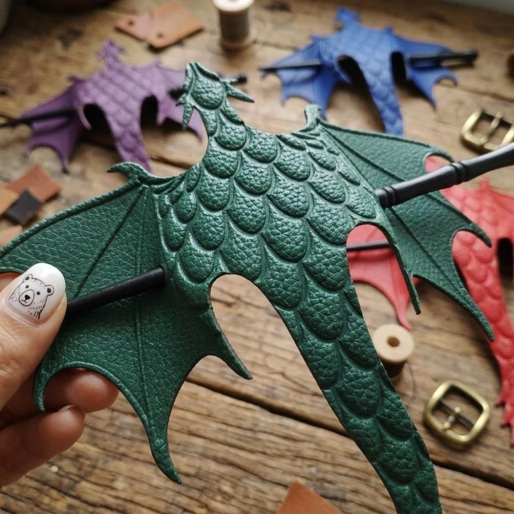 Gothic Flying Dragon Wing Hair Accessory With Wooden Stick Cosplay Dragon Hair Slide Women