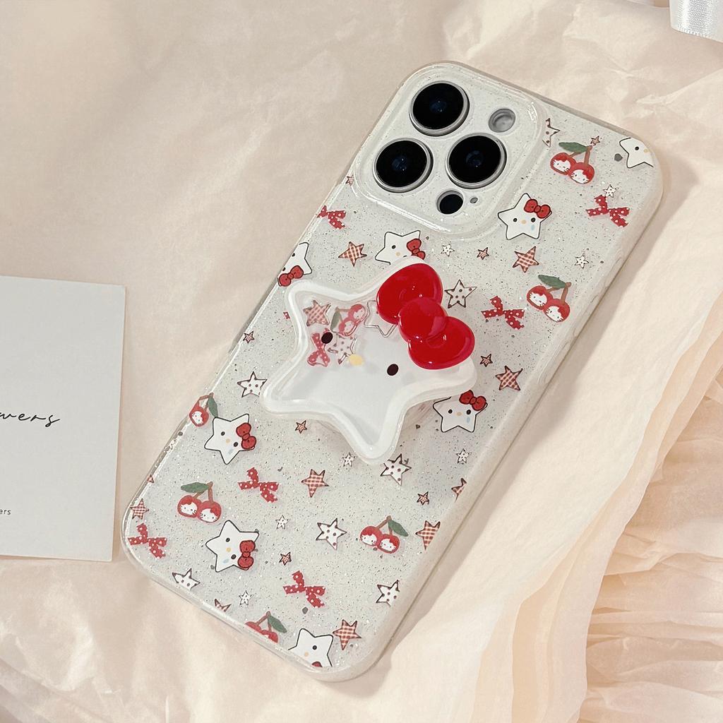 Блестки для iPhone16 для чехла Apple Phone Case 13 Вишневый Кот Шейкер 15 Promax Подставка 17 Подвеска