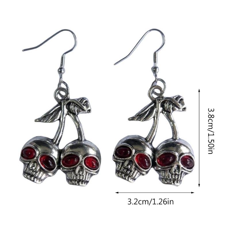 Skull Cherry Dangle Earrings Edgy Jewelry Gothic Skeleton Pendant Earring Hip Hop Jewelry for Women Girl Halloween Decor