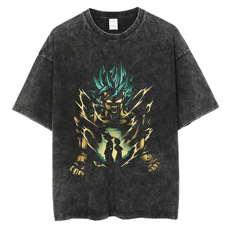 Dragon Ball Anime Print Fashion Oversized TShirt Hip Hop Streetwear Men Washed Vintage Tshirt Summer Casual Cotton T Shirt