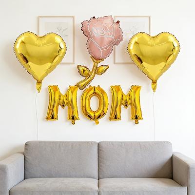 6 шт. Розовый Фольгированный Шар Роза Золотое Сердце Буква "MOM" Набор Шаров Декорации на День Матери Праздничные Принадлежности Реквизит для Фотосессии Вечеринки