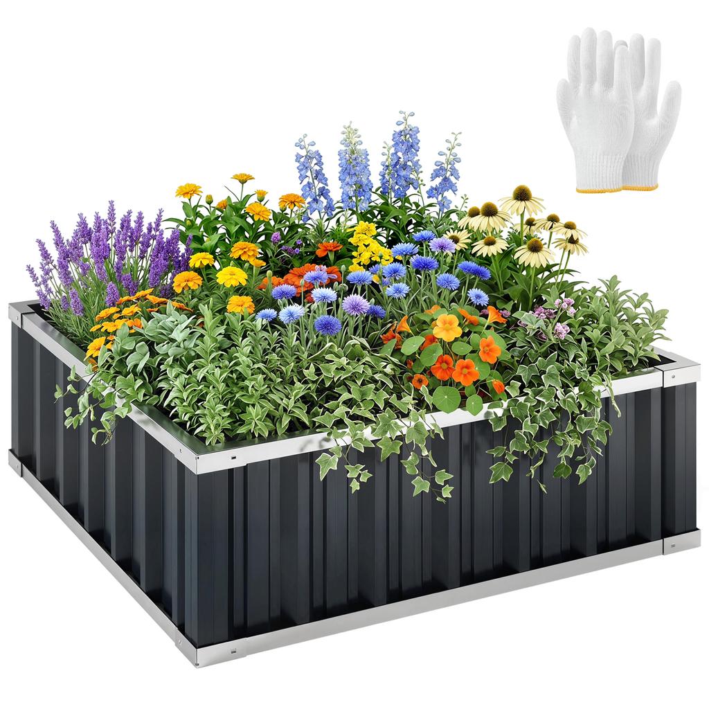 Raised Garden Bed in Steel, Open Bottom and Tool-Free Assembly, 90x90x30cm