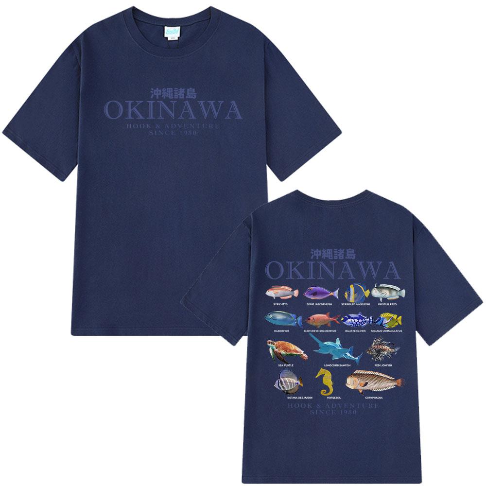 Футболка Okinawa Ocean Fish Забавная Морская Жизнь Японский Стиль Хлопок Повседневная Футболка с Коротким Рукавом Мужская Женская Модная Футболка Оверсайз