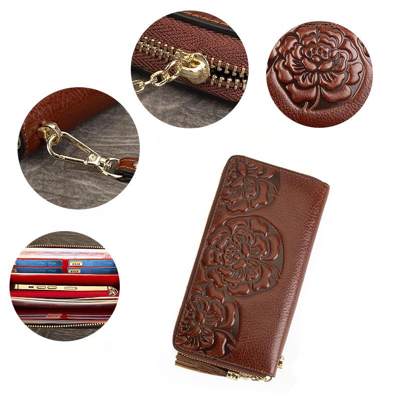 Purse Women's Spring Vintage Clutch Bag Multi-functional Embosed Money Clip for Women