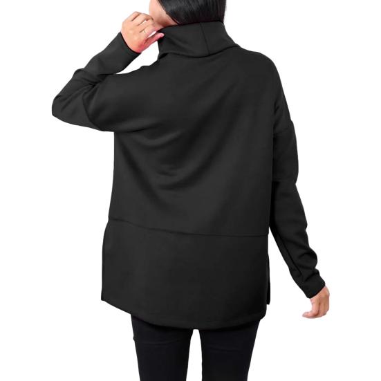 Женская толстовка с полувысоким воротником и разрезом по низу, однотонная плотная одежда больших размеров, длинный рукав, однотонный пуловер, сохраняющий тепло, повседневный топ