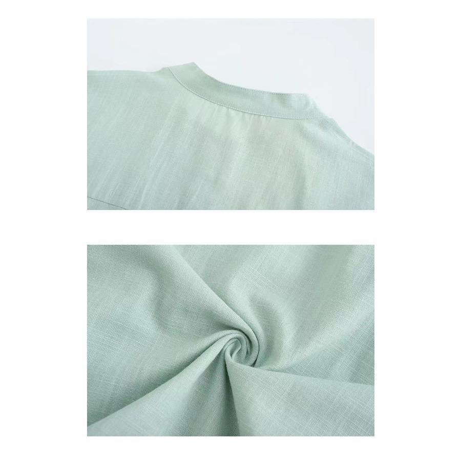 Men Henry Shirt Men's Casual Thin Cotton Linen Shirt White Black Khaki Stand Up Collar Straight Solid Color Long Sleeve Top