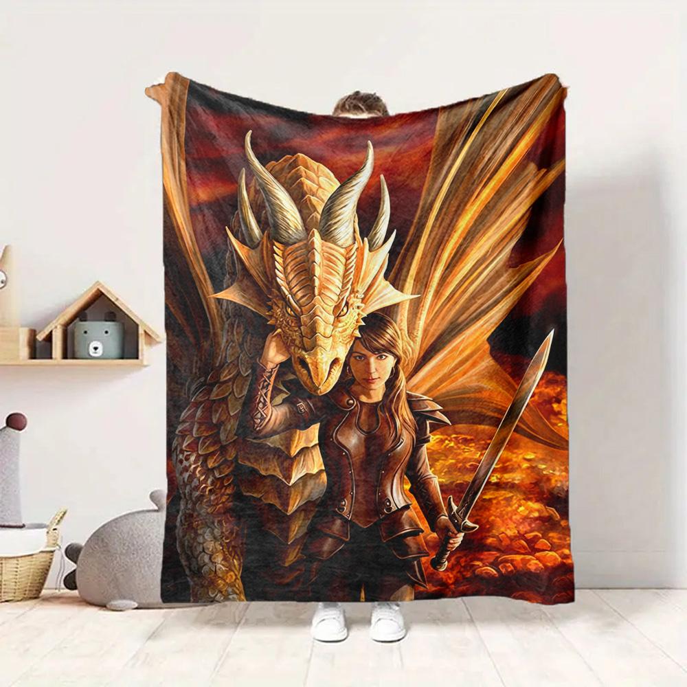 Dragon Warrior Flannel Blanket Throw Blanket Soft Warm Sofa Bed Camping Home Decor Unique Christmas Gift Cs92256