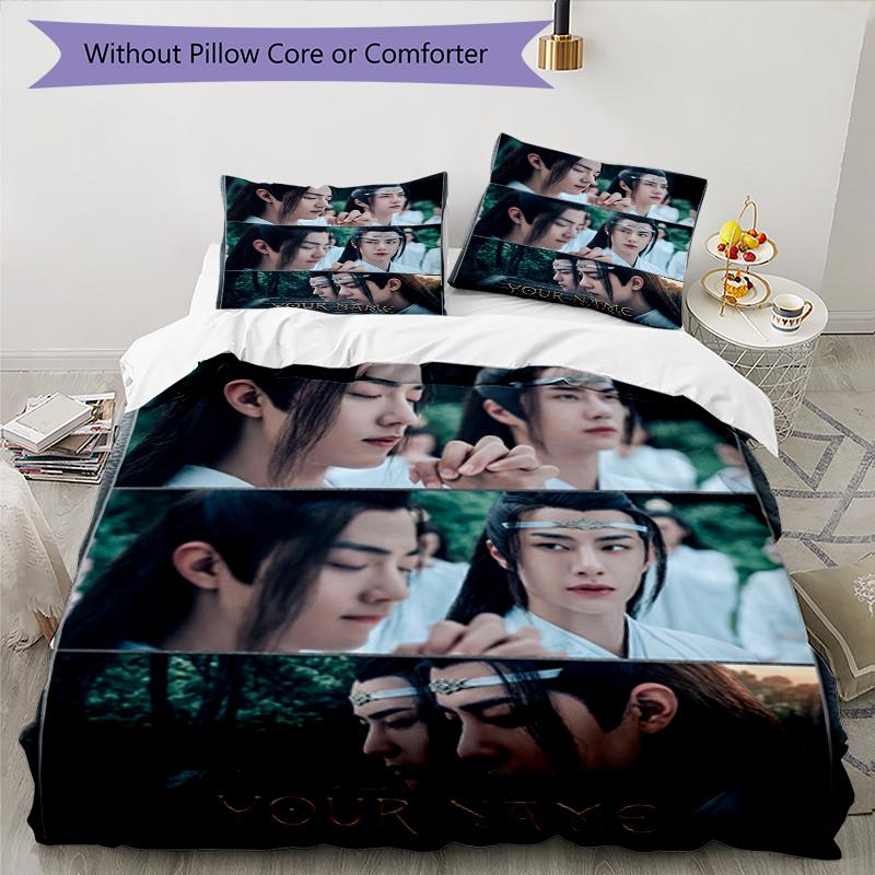 3pcs Custom Name Eternal Love Printed Bedding Set Duvet Cover Closure Includes 1 Duvet Cover & 2 Pillowcases, Soft and Comfortable for All Seasons.