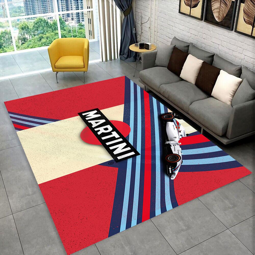 Martini Classic Logo Area Rug Light Grey Red Circle Print Non Slip Rectangular Floor Mat Retro Bar Living Room Decor