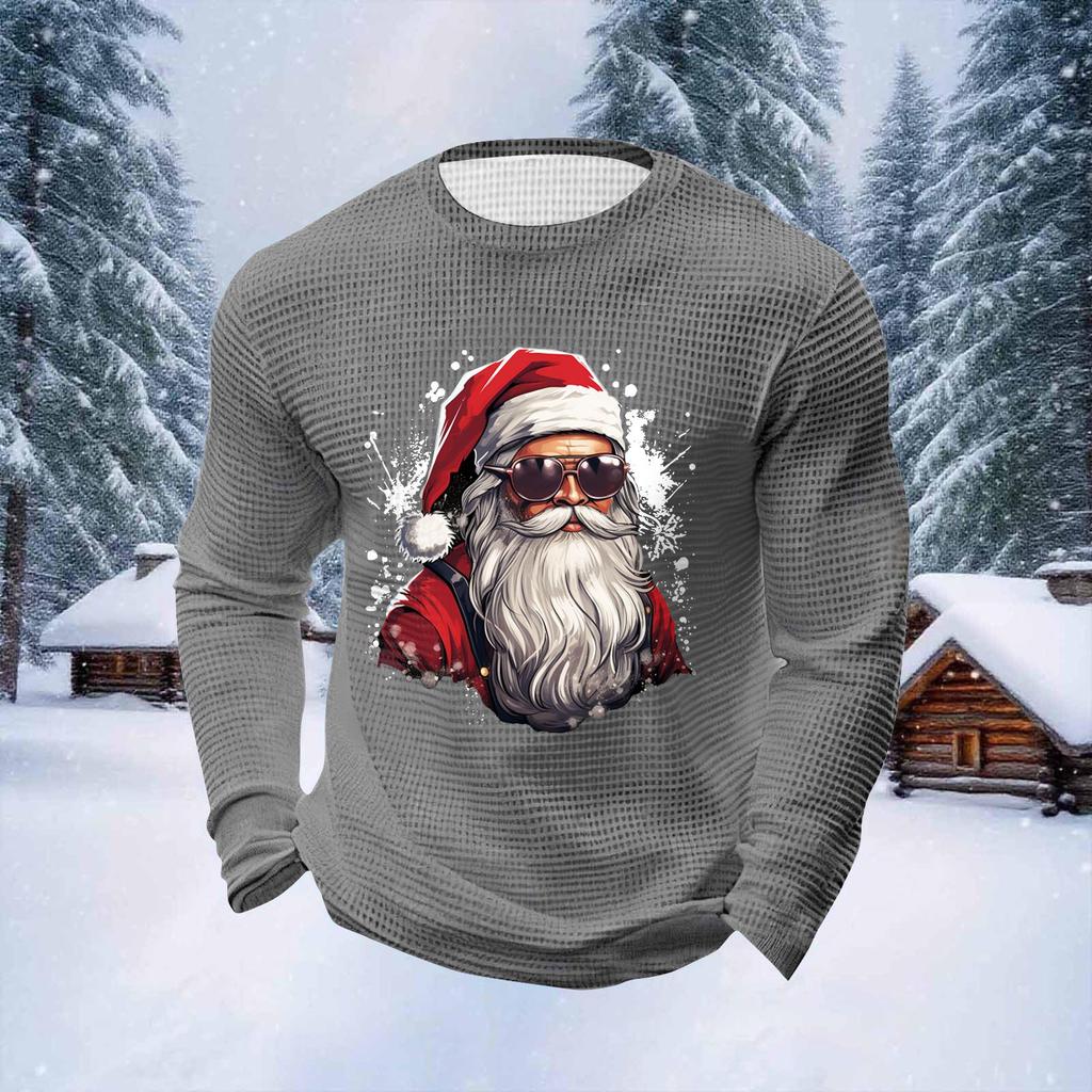 Мужские топы с рождественским принтом, с круглым вырезом и длинными рукавами, мужские спортивные топы больших размеров в повседневном стиле с круглым вырезом