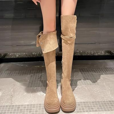 2025 новые ретро маленькие ковбойские сапоги женские зимние бархатные сапоги до колена коричневые сапоги рыцарские сапоги