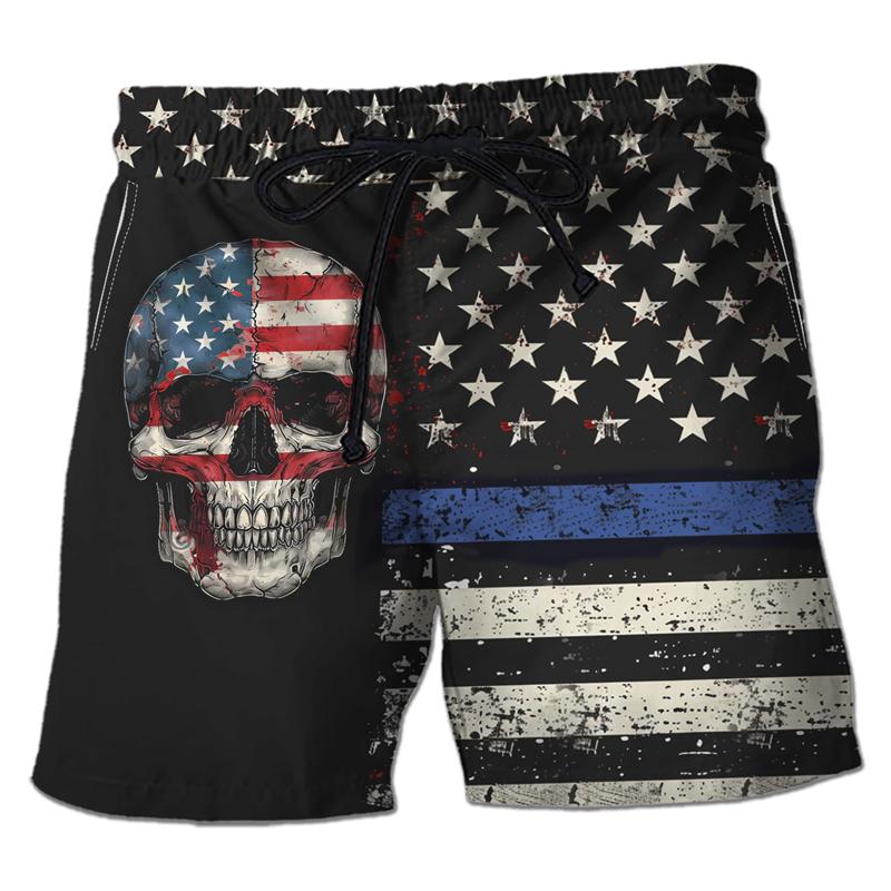 Харадзюку Графические Шорты для Пляжа с Черепом Гавайские Мужские Boardshorts Гот Скелет Цветок Бермуды Хип-Хоп Короткие Штаны Для Мужчин Брюки