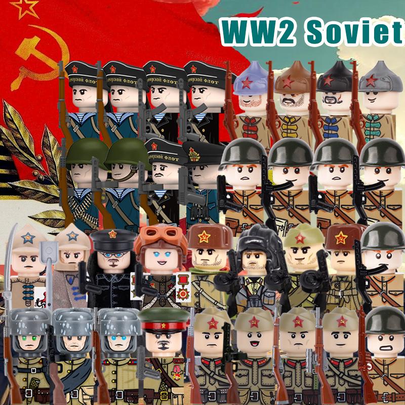 Вторая Мировая Война Военные Советские Фигурки Солдат Строительные Блоки Офицер Морской Пехоты Командир Кавалерии Воин Шлем Оружие Кубики Игрушки Мальчики