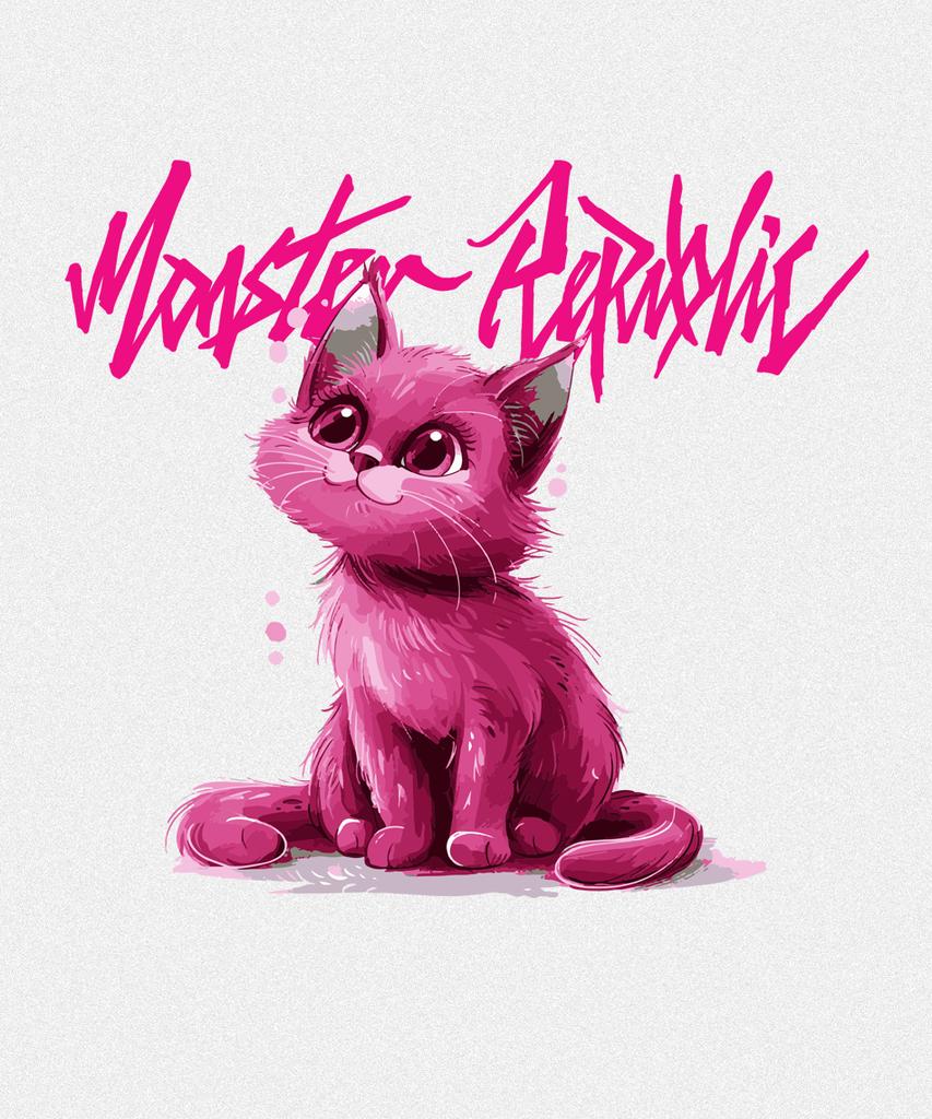 MONSTER REPUBLIC Известный Кот Ярко-Розовый Футболка Белый