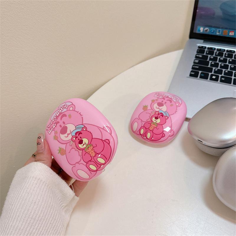 Применимый чехол для наушников Apple AirPods Max, чехол для наушников, милый мультяшный клубничный медведь, мягкий чехол, защитный чехол, женский