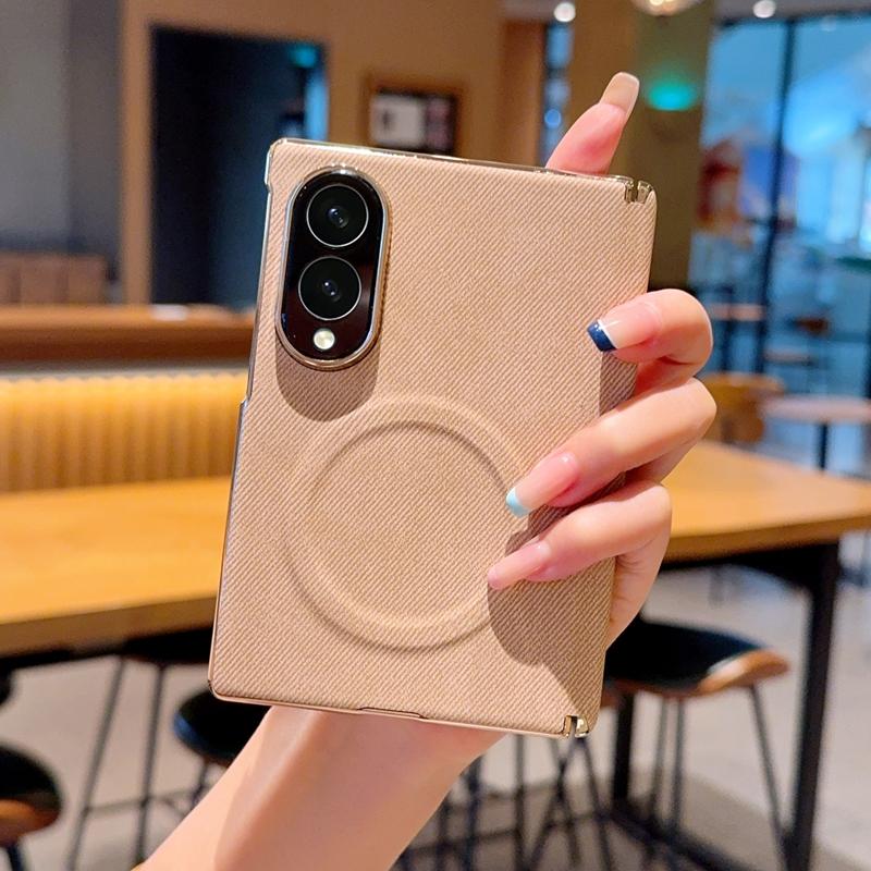 Luxury Plating Bumper Retro Denim Texture Case for Samsung Galaxy Z Fold 8 Ultra 8 7 for Magsafe Magnetic Hinge Protection Cover