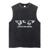 Men Vintage Vest Streetwear Anime Print Tank Tops Unisex Casual Sleeveless Tops Shirt Summer Cotton Washed Black Tees