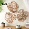 Rustic Wooden Wall Sculpture 3Pcs Hollow Monstera Leaf Decoration, Tropical Art Hanging Plaque, Decorative Minimalist Home Decor with Hook for Living