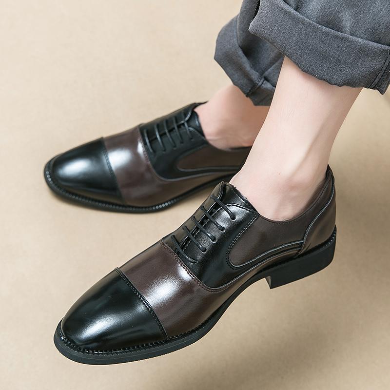 Fashion Color Matching Men's Casual Shoes 2024 Leather Lace-Up for Men Stylish Oxfords Shoes Male Comfortable Business Shoe Men's Shoes