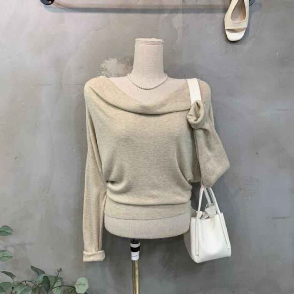 C S In The Room Off Shoulder Draped neCk batwIng Long Sleeve Knit 3ColorS C