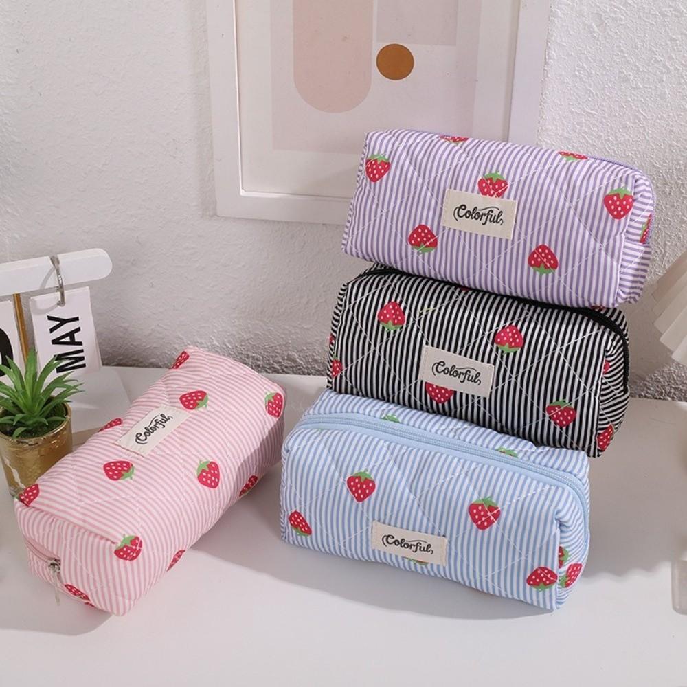 Quilted Stationery Bag Strawberry Striped Pencil Pouch INS Stationery Pouch Gift