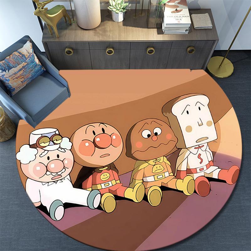 Anpanman Round Area Rug,Carpet Rug for Living Room Bedroom Sofa Playroom Decor,Non-slip Floor Mat