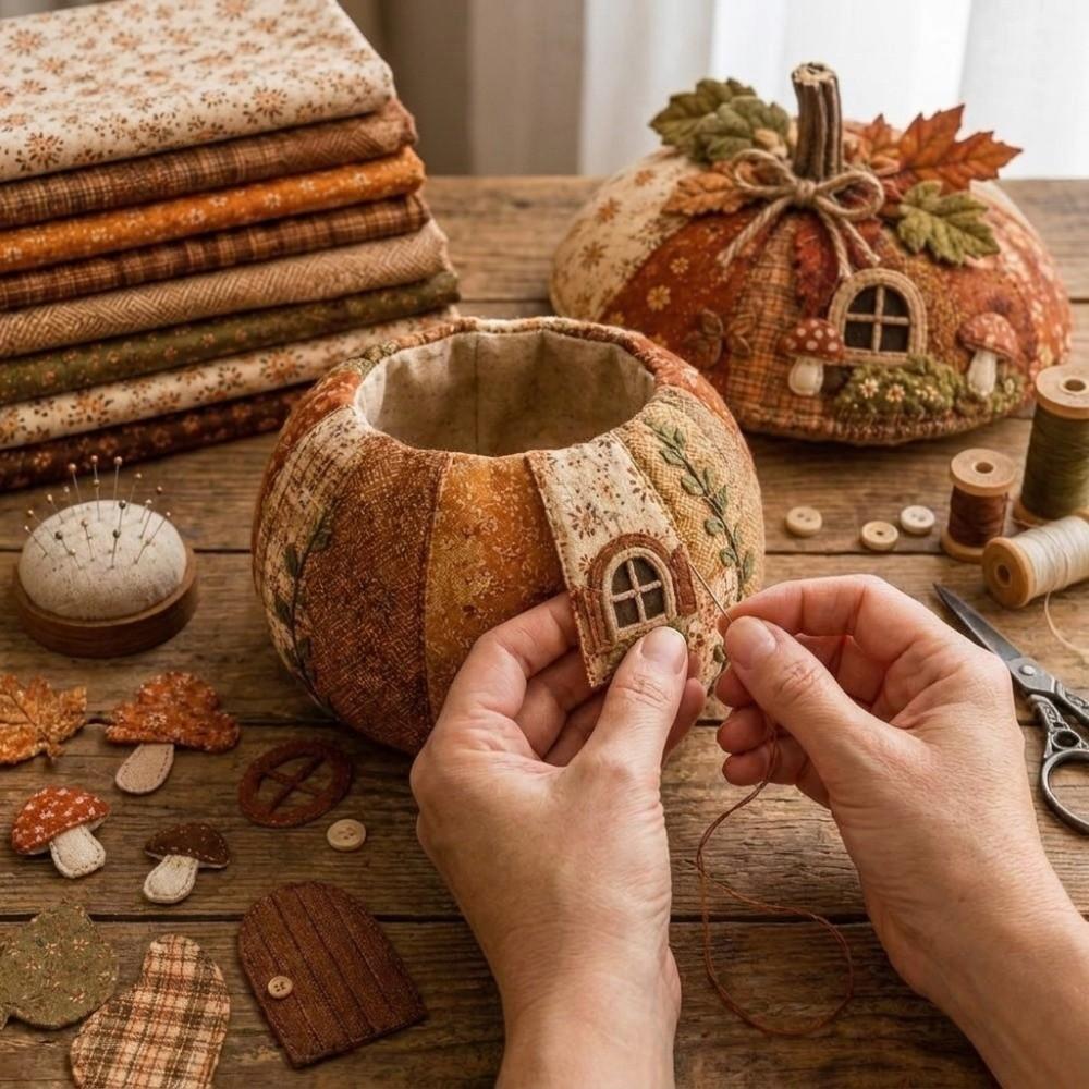Whimsical Design DIY Sewing Kit Floral Fabric Patchwork Pumpkin Friends Kit  Gift For Craft Lovers
