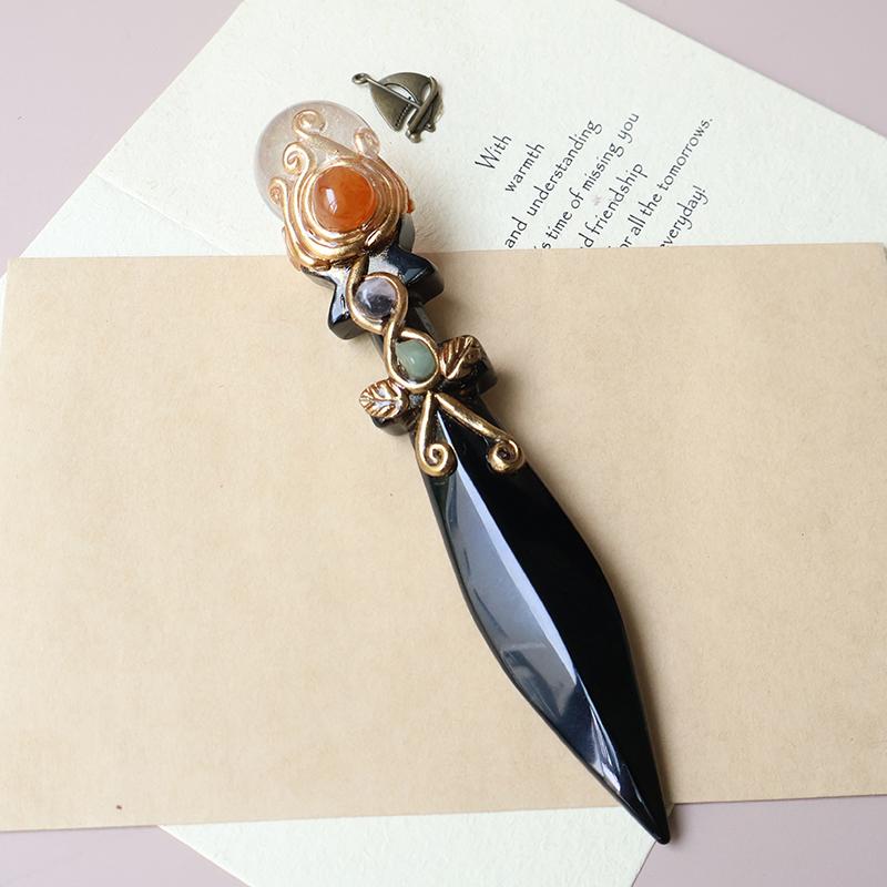 Knife Shaped Crystal Scepter, Magic Wand Combining Knife Shaped Crystal and Crystal Ball, Halloween Gift