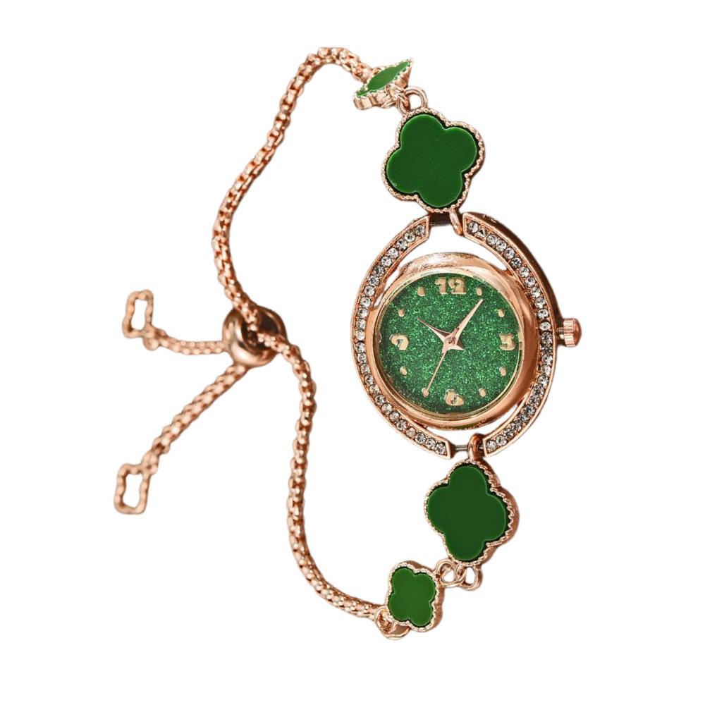 Temperament Diamond Plated Decoration Four Leaf Clover Lazy Pulling Bracelet Watch